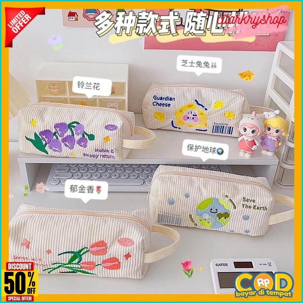 

Kensho Pouch Aesthetic Kain Corduroy Handle Lucu Import / Kotak Pensil Kain / Tempat Makeup / Cute Diskon