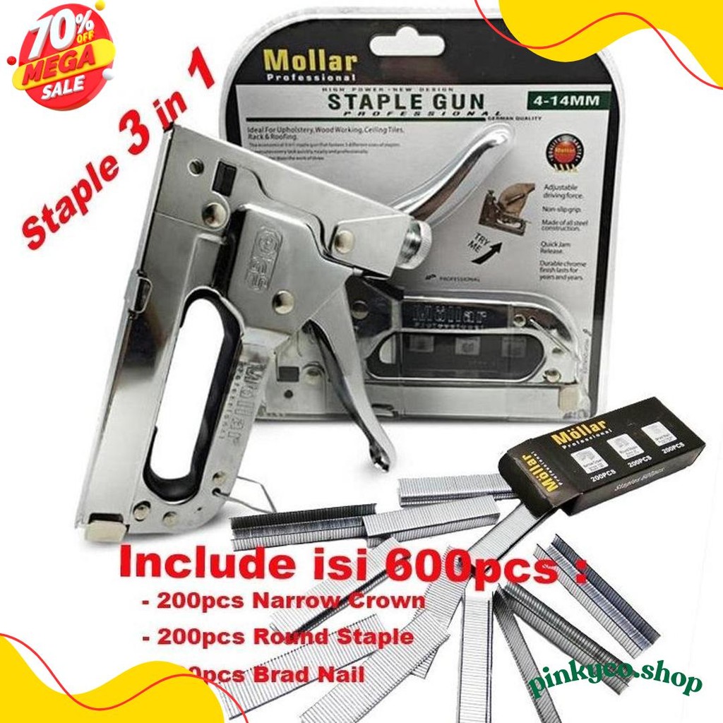 

Gun Tacker Alat Staples Dan Paku Tembak 3In1 / Staple Gun Mollar 4-14Mm / Stapler Tembak Manual Terlengkap Dan Termurah