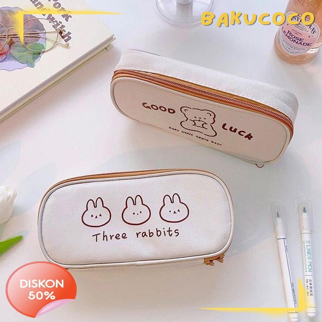 

[Miloli] Kotak Pensil Bear Cartoon Kanvas Minimalis Aesthetic Korean Style Stationery - F0204 Diskon