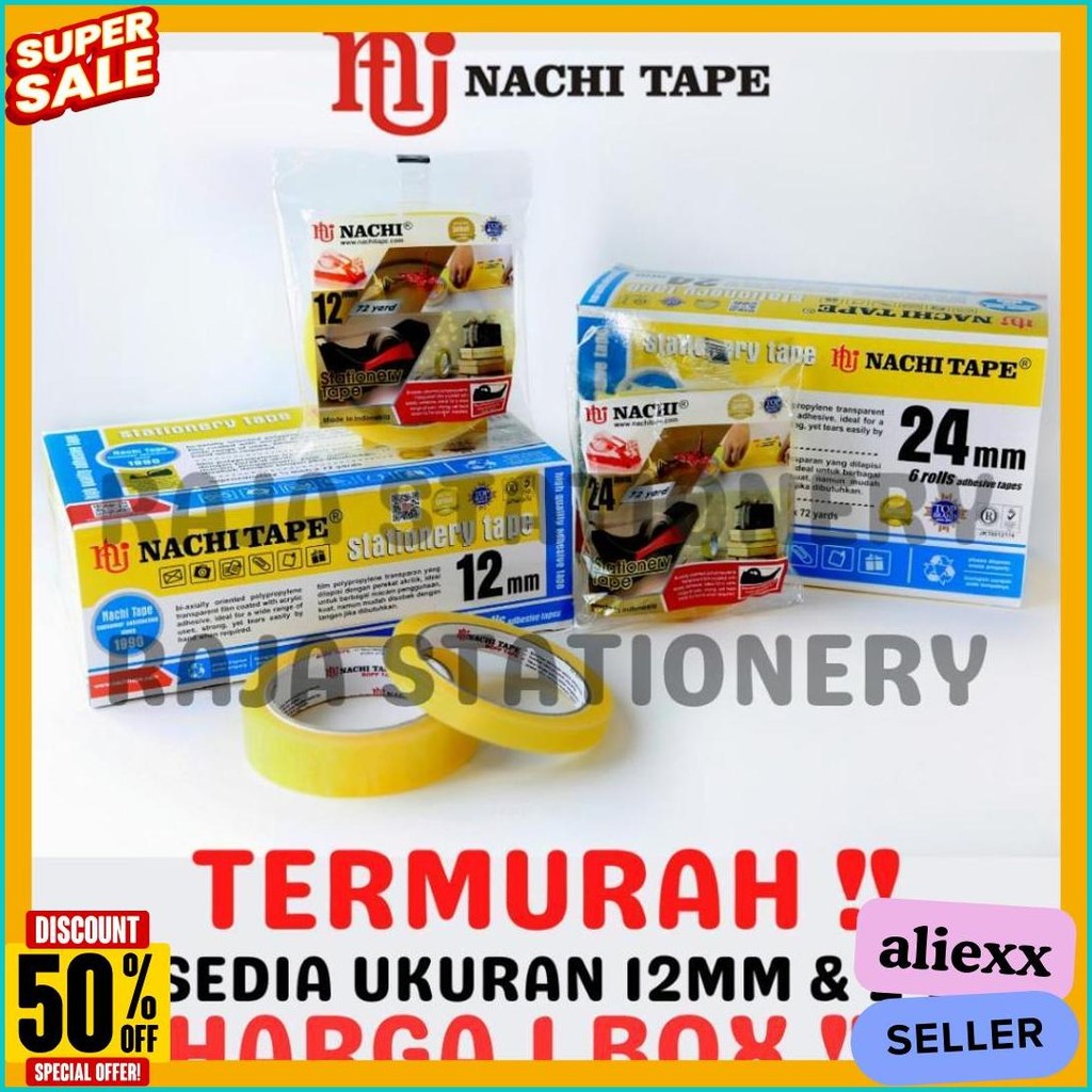 

Nachi Stationery Tape 12Mm 24Mm Selotip Solatip Lakban Solasi Isolasi Nachi [1 Box] Flash Sale! Diskon Hingga 70%