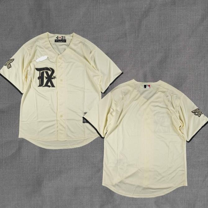 Baju Jersey Baseball Mlb Texas Rangers Cream Import Quality Co
