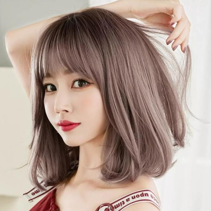 TERMURAH - Wig Rambut Palsu Wanita Sebahu Warna Natural Korea Premium Poni Bangs