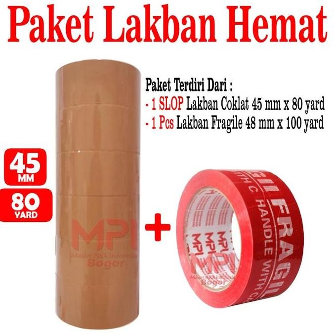 

Promo PAKET LAKBAN HEMAT - 1 SLOP Lakban Coklat MPI 45 mm x 80 yard + 1 Pcs Lakban Fargile Merah 48 mm x 100 yard - Master Pack Indonesia Bogor COD