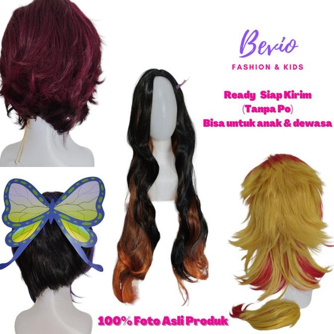 TERLARIS - Wig Cosplay Anime Demon Slayer Pria Wanita Anak Dewasa Tanjiro Nezuko