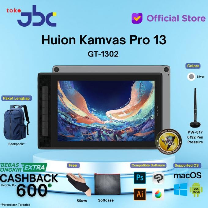 Huion Kamvas Pro 13 2.5K Qhd Graphics Monitor Drawing Tablet New Stok