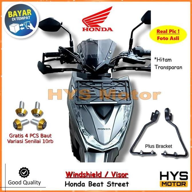 Kaca Depan Variasi Honda Beat Street - Visor Windshield Winsil Motor Plus Bracket Bonus Baut