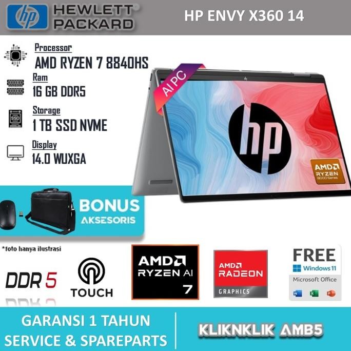 Laptop Touchscreen HP ENVY X360 14 RYZEN 7 8840HS 16GB 1TB SSD 14.0 WUXGA IPS SAMD