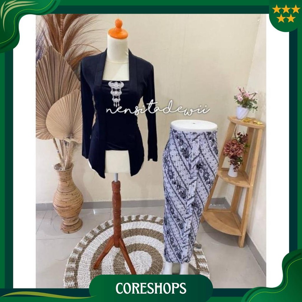 (Bridesmaid, Dht01) Kebaya Kutubaru + Rok Plisket / Motif Lereng Putih Cod