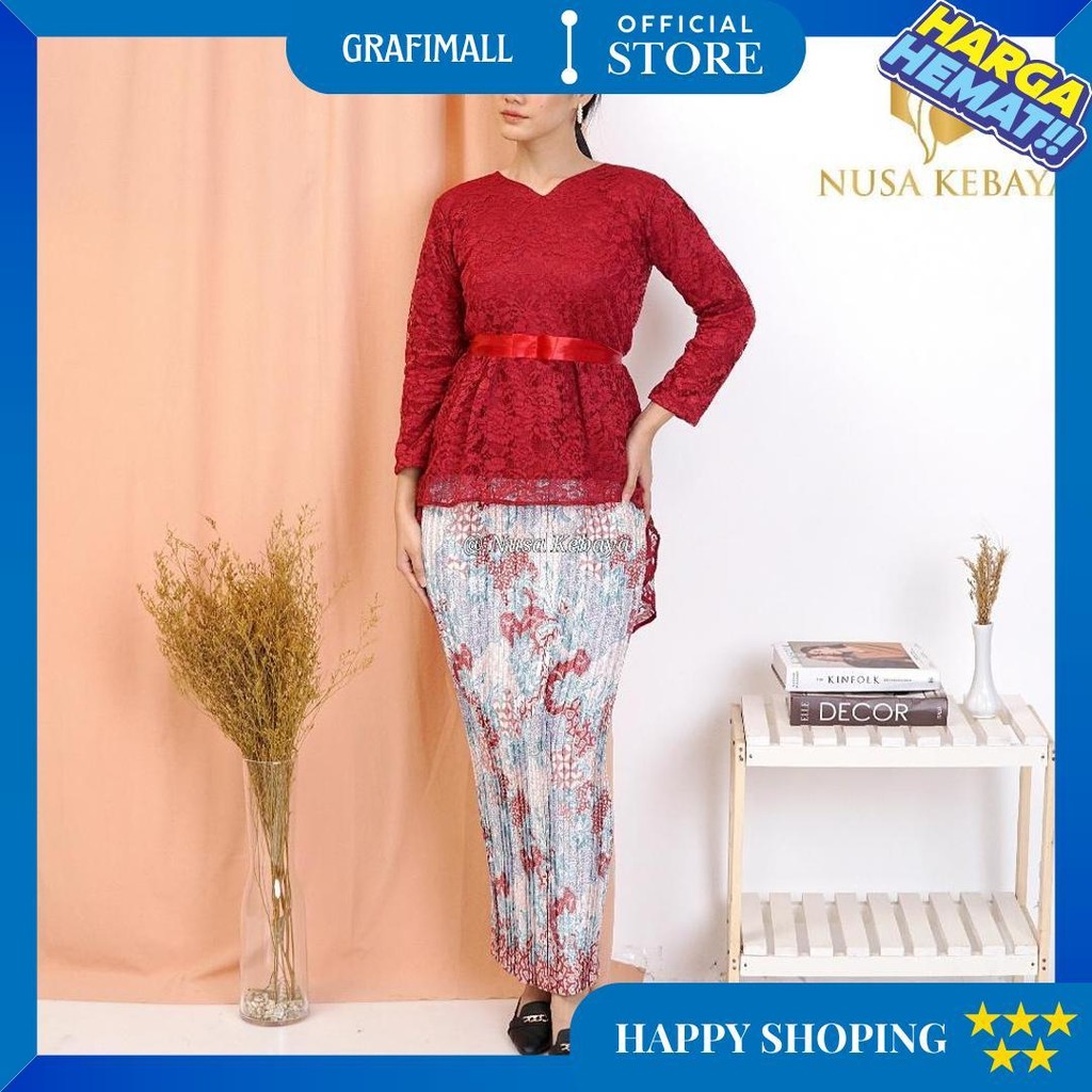 Setelan Kebaya Brukat Pinguin Set Rok Plisket Batik Untuk Kebaya Wisuda Modern Kondangan Seragaman P