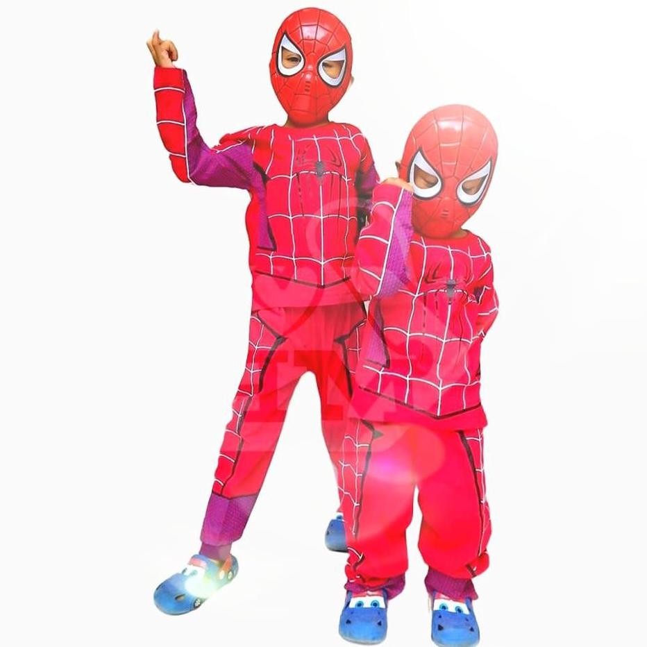 ( 1Set Baju + Topeng  ) Baju Spiderman - Baju Topeng Spiderman - Baju Kostum