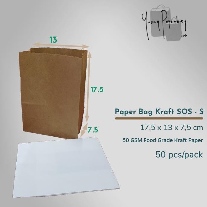 

fbx-4 Paper Bag / Kantong Kertas Kraft SOS Polos Size S 41 Murah