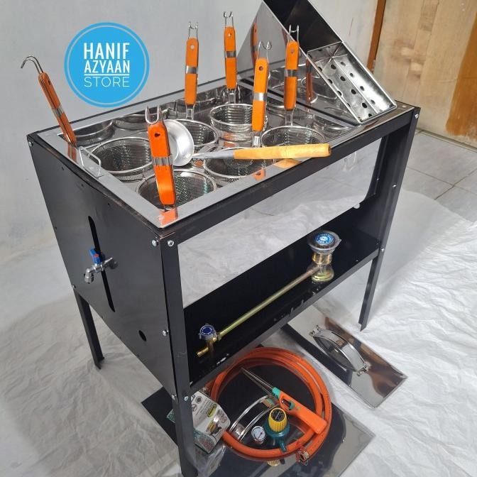 dandang mie ayam 6 lubang set / panci mie ayam kotak /dandang bakso ALU