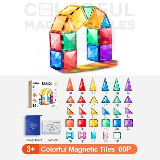 Mideer Magnetic tiles 60/100 pcs Magnetic Building Block murah
