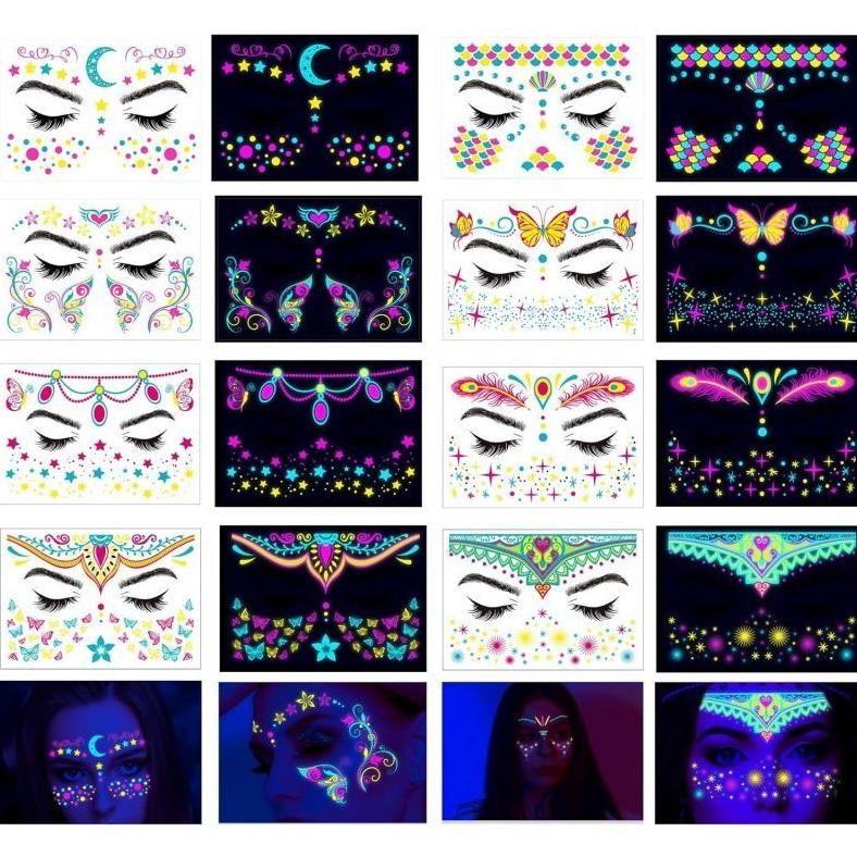 

gha-65 8pcs Face Sticker Glow In The Dark Sticker Wajah Glow In The Dark Stiker Wajah Makeup Untuk Halloween Party Hemat