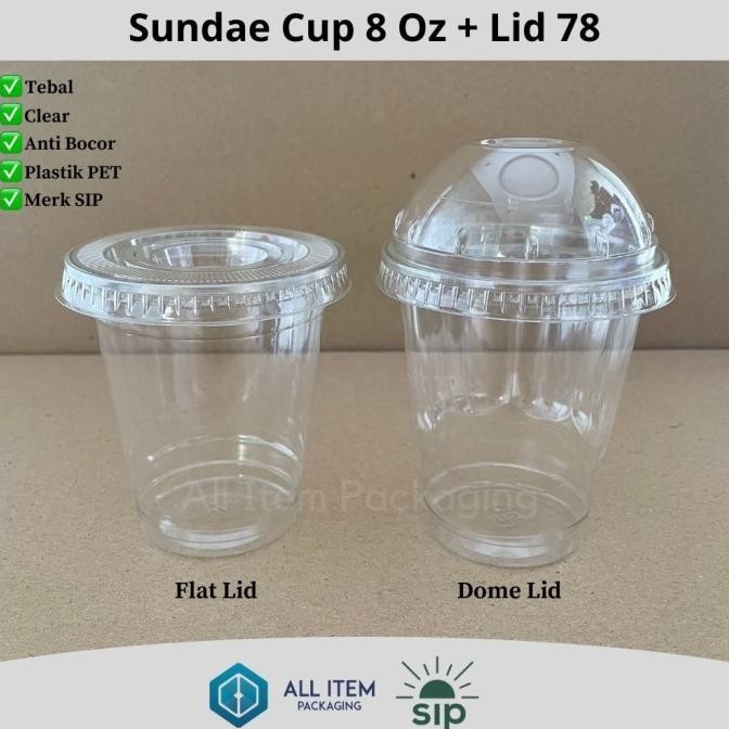 (Good) Sundae Cup 8 Oz / Ice Cream Cup + Lid @50 Pcs PET SIP 78