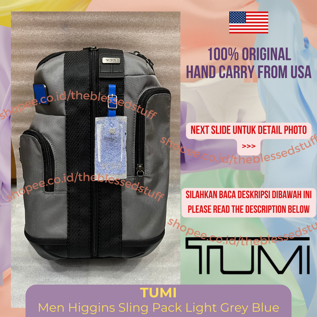 TUMI Higgins Sling Bag Canvas Grey List Blue TUMI Men Higgins Sling Pack Light Grey Blue Tas Selempa