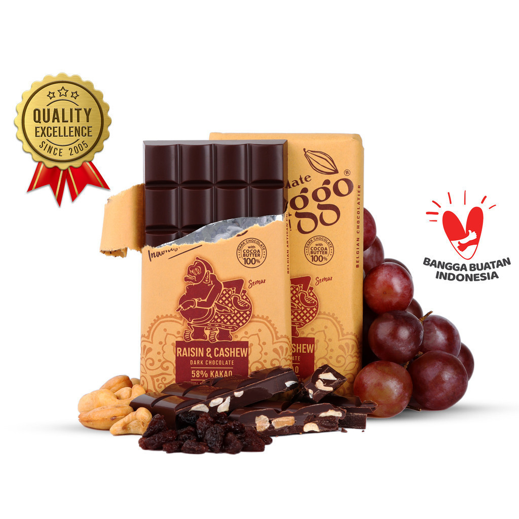 

Chocolate Monggo | Raisin & Cashew Nuts Dark Chocolate 100gr| Coklat kismis & Kacang Mete | Cokelat Kakao Snack