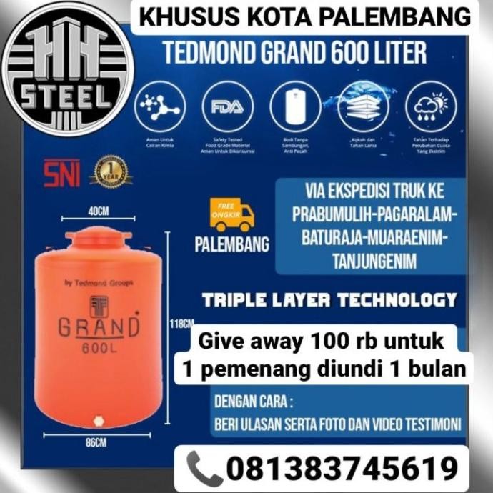 *****] Tangki tanki Tandon Toren air Tedmon Tedmond Grand SNI 600 Liter