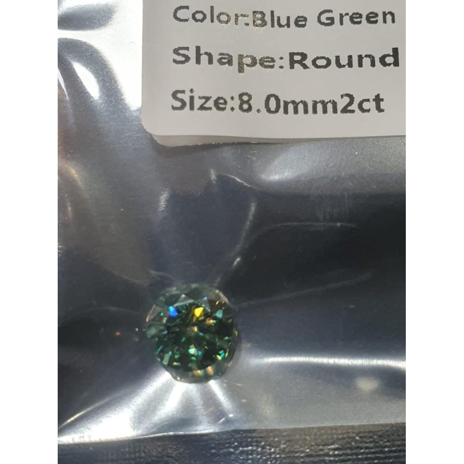 Batu Permata Moissanite 8.00 Mm 2.0 Ct Blue Green With Gra Certificate Original Dan Terpercaya