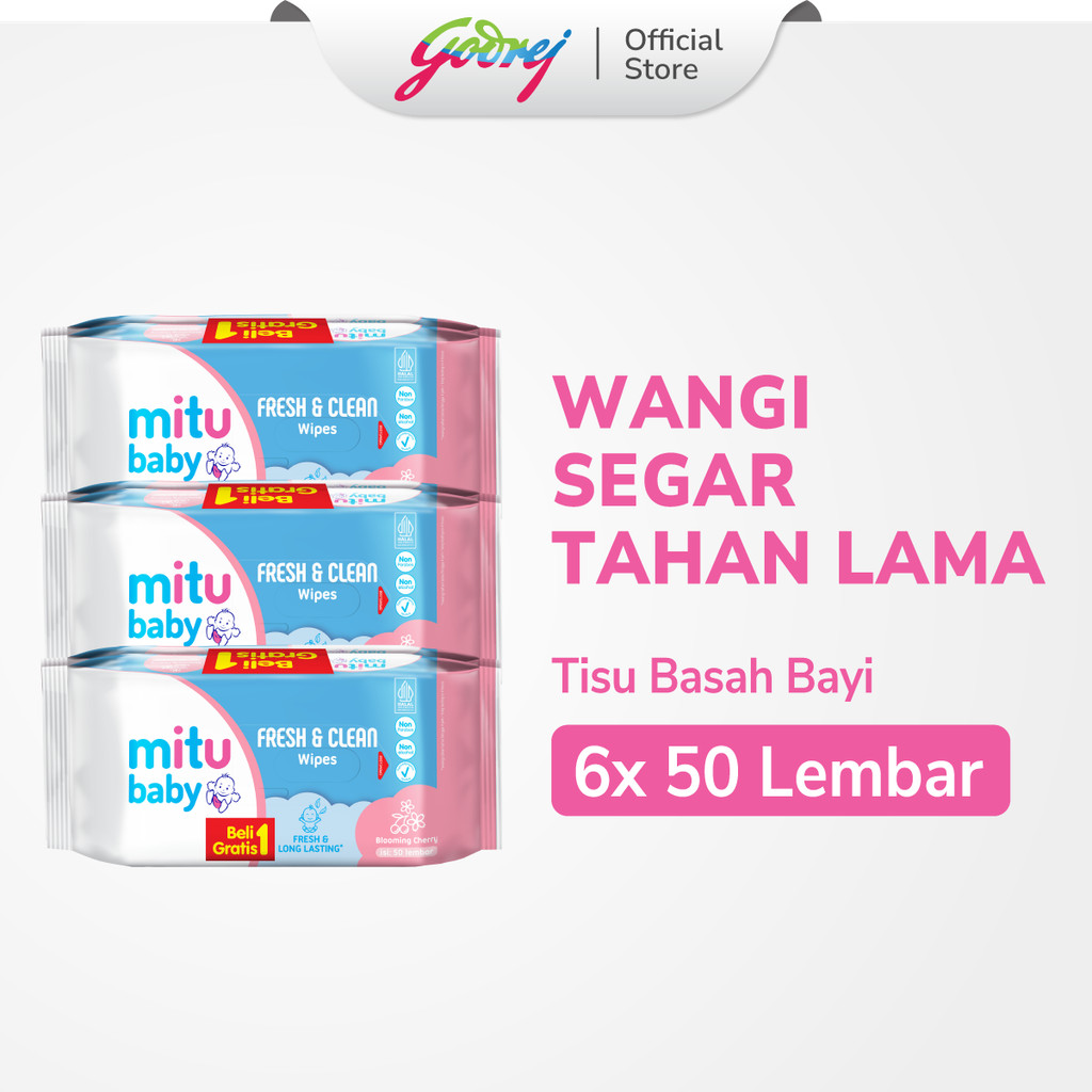 Mitu Baby Tisu Basah Fresh & Clean Blooming Cherry 50s Buy 1 Get 1 - x3 - Tisu Basah Bayi