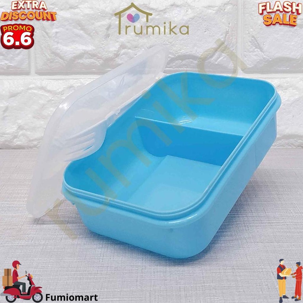 [Lusin] Set 12 Pcs Lunch Box Segi Panda Sekat 2 / Tempat Makan Wadah Bekal Anak - Free Sendok Garpu 