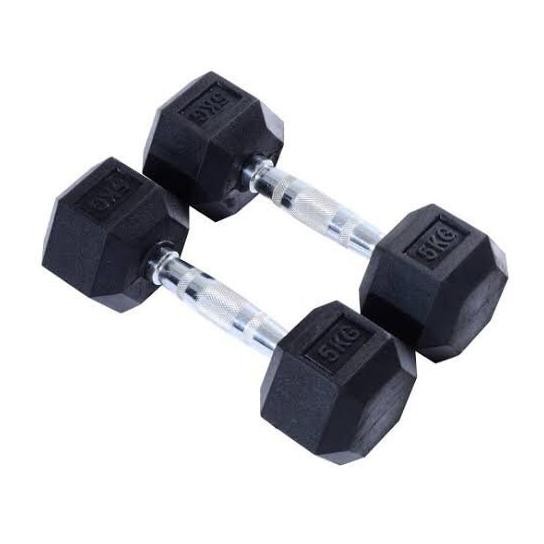 Dumbell Dumble Barbel Rox Rubber Hexagonal 5 Kg