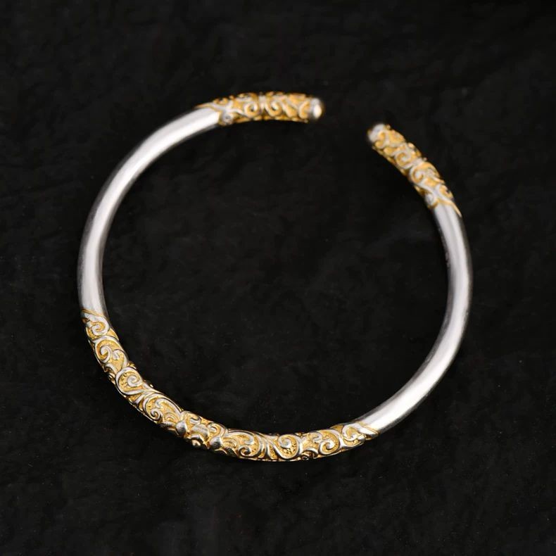 Gelang Perak Tua 9999, Perak Emas, Perak Murni, Berlapis Emas, Uniseks, Gelang Perak Murni