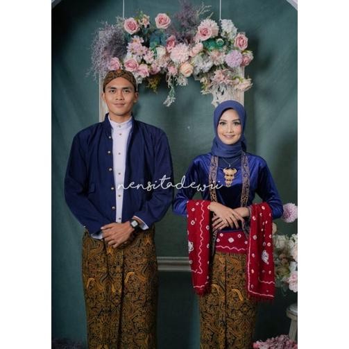 Diskon [Navy] Baju Prewed / Baju Couple Adat Jawa + Selendang Jumputan, N/Spd02C Murah