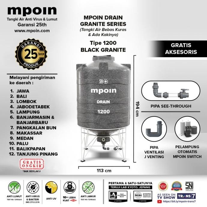 Miliki Toren / Tandon / Tangki Air Mpoin Drain 1200 Black Granite