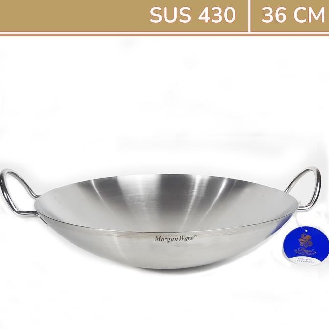 BEBAS ONGKIR - Wajan Wok Stainless BIMA 36cm Kuali / Penggorengan Stainless Steel SUS 430 - MorganWa