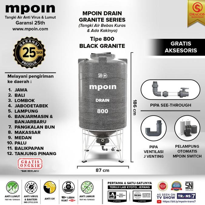 Diskon Toren / Tandon / Tangki Air Mpoin Drain 800 Black Granite
