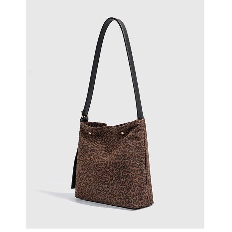 Tas Tote Gaya Hutan untuk Wanita Retro Chic Cetak Leopard Tas Kanvas