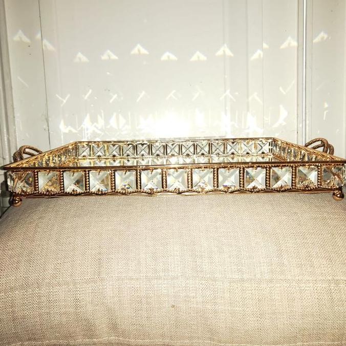 Grosir 603 Store Nampan Kaca Kristal Gold (Gagang Mini)