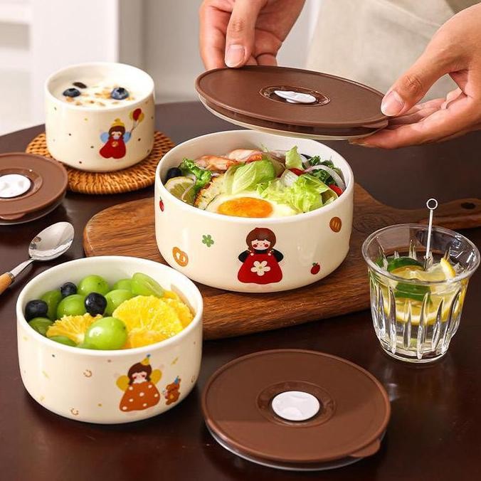 Murah Three Piece Set Sealed Bowl Instant Noodle Bowl Set Gift Microwave / 3 Pcs Set Mangkok Tutup S