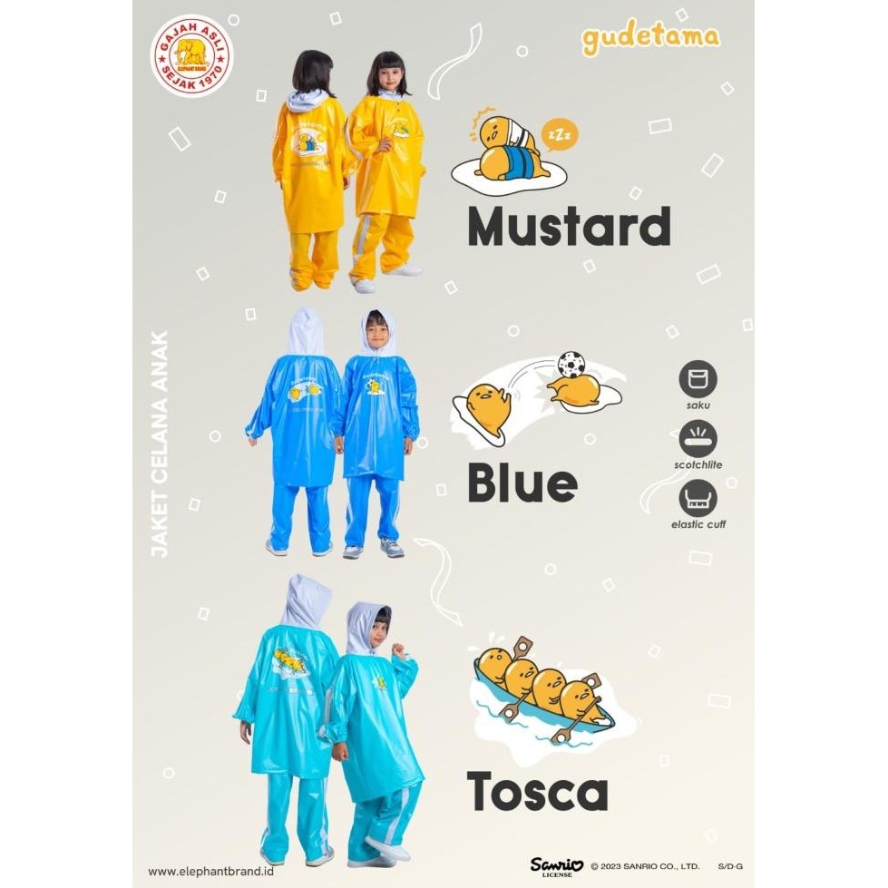 TERMURAH - Jas Hujan Setelan Anak Elephant Brand - Gudetama Edition