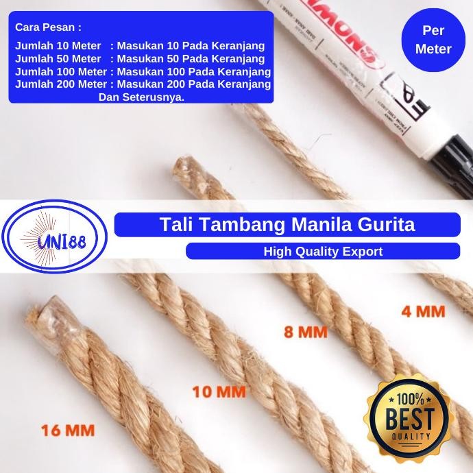

Tali Tambang Manila Besar 32Mm 34Mm Gurita Tampar Goni Dadung Kapal New Stok