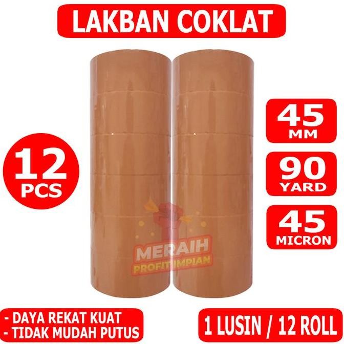 

1 Lusin / 12 Roll - Lakban Coklat 90 Yard - Lakban Mpi 45 Mm X 90 Yard New Stok