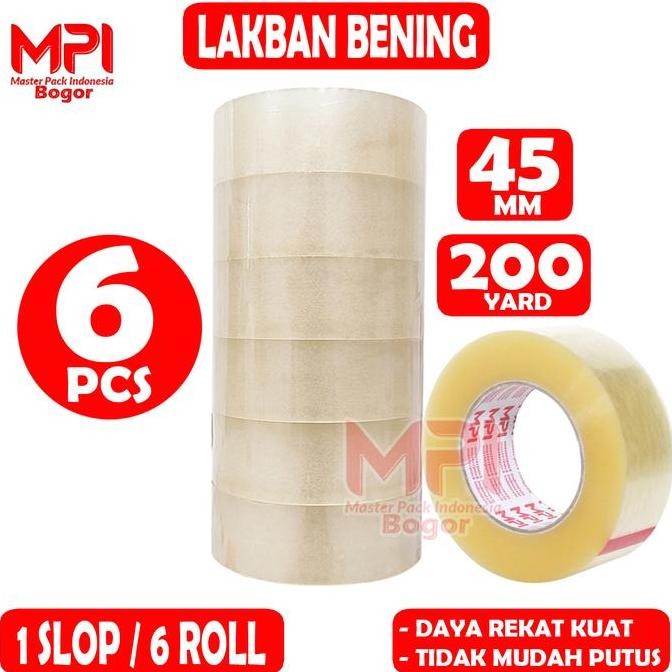 

6 Pcs - Lakban Bening Mpi 45 Mm X 200 Yard / Lakban Packing - Master Pack Indonesia New Stok