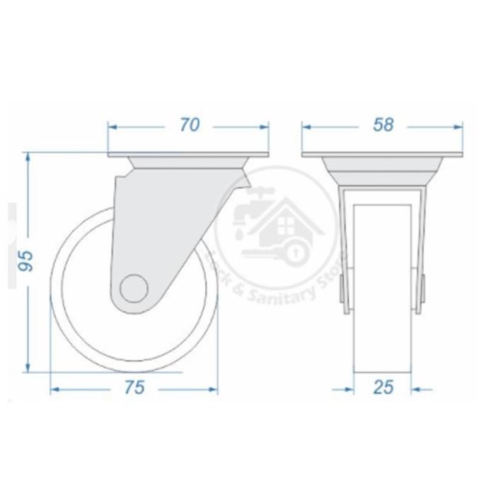 Roda Caster Hampton 3" Nilon Rem Roda Troli 3 Inch Nylon Brake New Stok