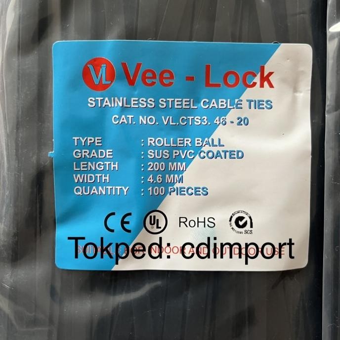 

Kabel Cable Ties Stainless Pvc Coated Vee-Lock 4.6 X 200 Mm - 100Pcs New Stok
