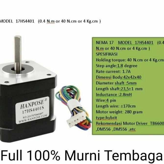 Promo Motor Stepper Nema 17 17Hs4401 Nema 17 42Bygh 1.7A Nema 17 Murni
