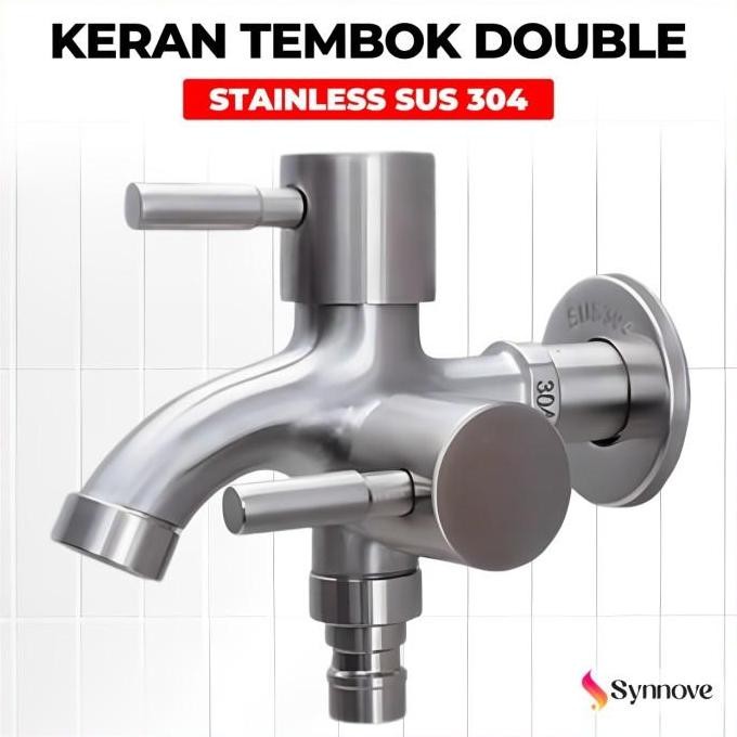 Kran Shower 2 Cabang Stainless Steel Keran Kran Air Kamar Mandi Kran Mesin Cuci  Keran Air Tembok Ke