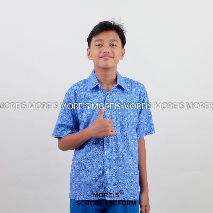 TERBARU Seragam Baju Batik SD/MI/TK/PAUD JM Biru 003