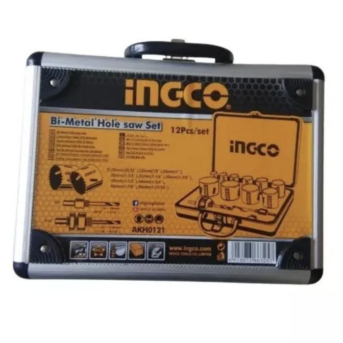 AKH0121 12PCS HSS BI-METAL HOLESAW HOLE SAW BESI METAL INOX SET INGCO murah