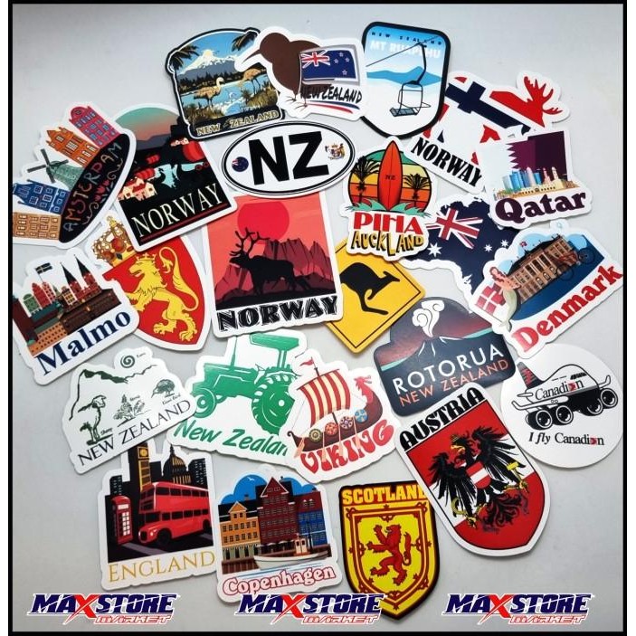 

country sticker / travel sticker pack / world travel sticker pack / norway sticker / new zealand sticker / canada sticker / world label sticker / sticker koper / stiker koper negara / sticker nama negara / holiday sticker murah