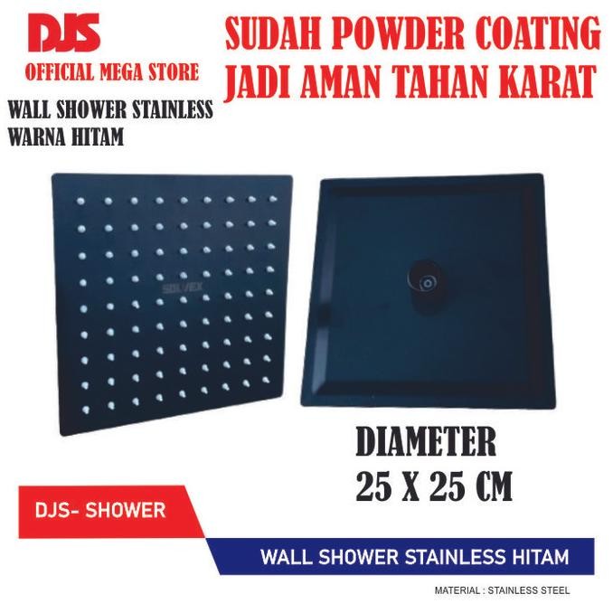 Solvex Kepala Shower Stainless Hitam Head Wall Shower Kotak 10 Inc 25X25 Cm New Stok
