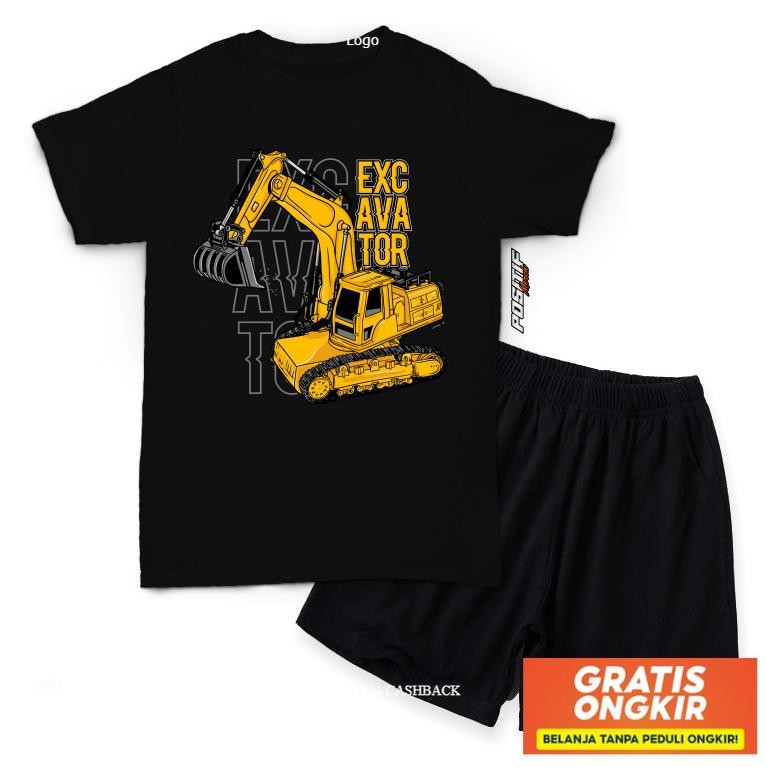 Baju Kaos Anak Setelan Excavator Alat Berat Positif Merch Original