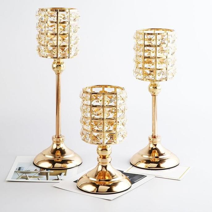 Grosir Cod Tempat Lilin Kristal Meja Makan Mewah Elegant Crystal Standing Candle Holder Tempat Lilin