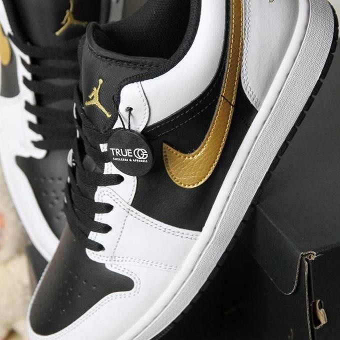Grosir Air Jordan 1 Low White Black Metallic Gold Swoosh Authentic
