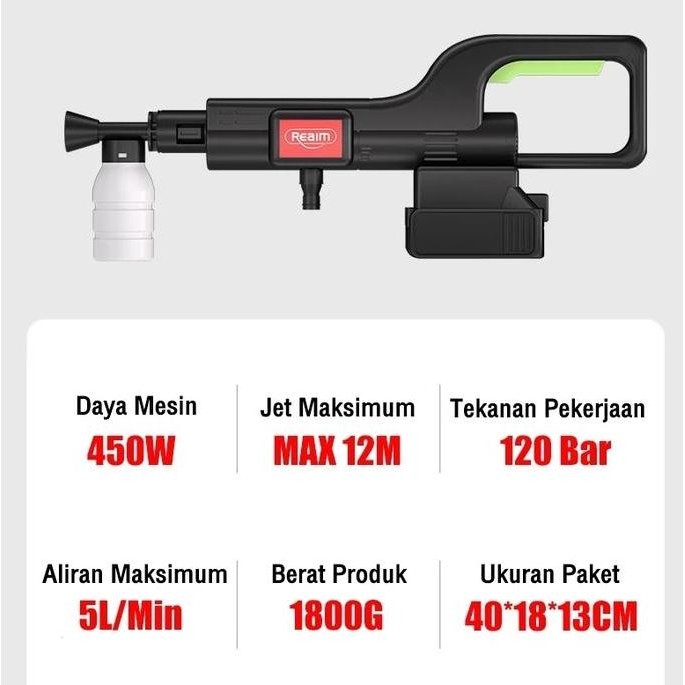 REAIM Alat Cuci Motor Semprot Cordless Mesin Cuci Mobil Jet Clean [Compatible Makita Batteries]